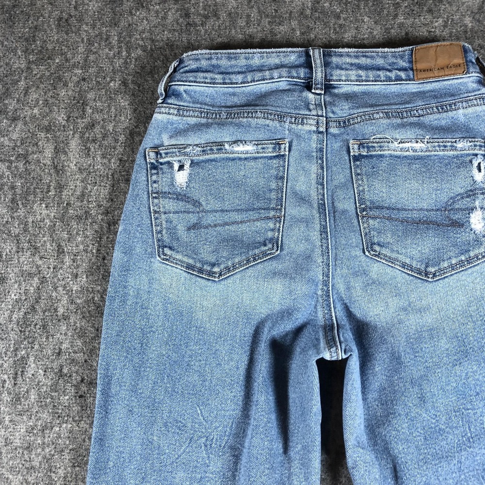 American Eagle Mom Straight Jeans Womens 2 Short Light Wash Distressed Stretch - Picture 15 of 16